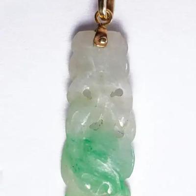 14K Gold Jadeite Pendant - 1.25” Long
