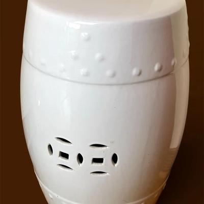 White Ceramic Garden Stool - 18"