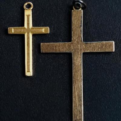 10K Gold Cross Pendants - 1.5” & 1” Long