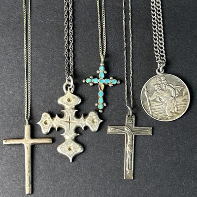 Sterling Silver Crosses & Religious Medal Necklaces 