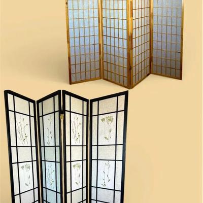 Wood Framed Rice Paper Folding Room Screens (2) 