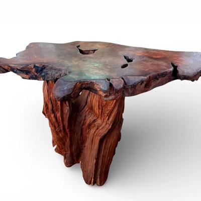 Vintage Live Edge Redwood Burl Side Table- 40x26x21"