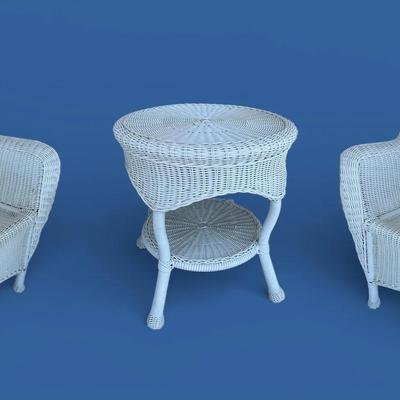 White Wicker Patio Set - Chairs & Table