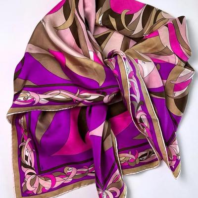 Vintage Emilio Pucci Silk Scarf - Signed Abstract Swirl Print - Hand-Rolled Hem 