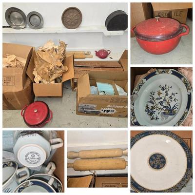  Mystery Lot: Vintage China, Crystal, Cast Iron Dutch Oven