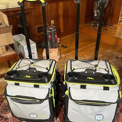 Pair Of Titan Deep Freeze Collapsible Rolling Coolers