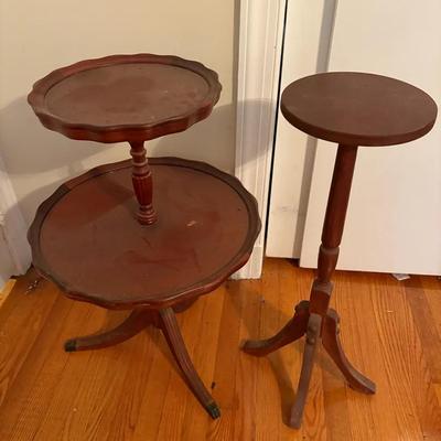 Vintage Plant Stand & Two Tier Pie Crust Table