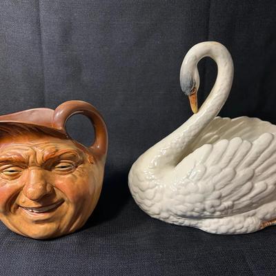 Royal Doulton Pitcher And Czechoslovak Porcelain Swan