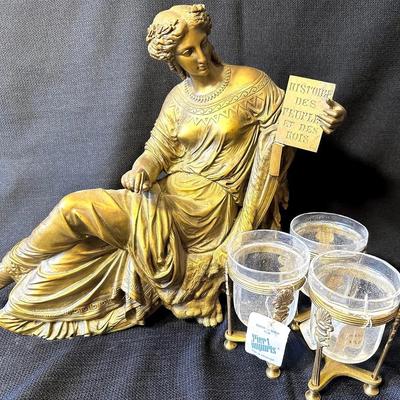 French Patinated Bronze Figure of Classical Woman & Pier 1 Imports Candle Holders