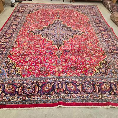 Vintage Handmade Mashad Persian Wool Rug 9' 8" × 12' 9"
