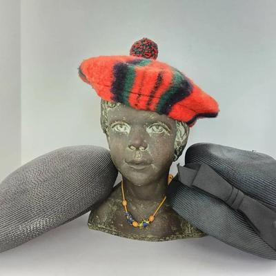 1960s Hat Lot – Woven Sculptural Mod Hat, Brimmed Hat with Bow & Scottish Tam (3 Pieces)