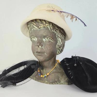 3 Mid-Century Vintage Hats – Velour, Veiled & Felt