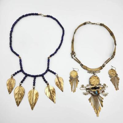 Ethnic/Tribal Jewelry Lot – 2 Large Necklaces & Earrings