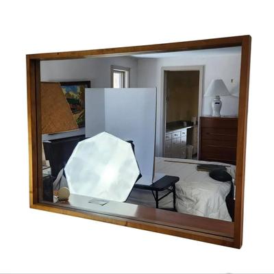 Large Mid-Century Modern Wood-Framed Vintage Mirror – 45¼" x 33¼"