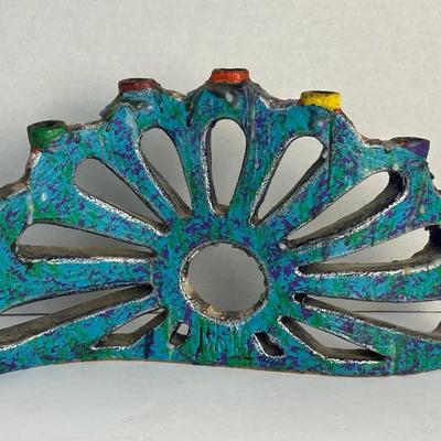Handcrafted Modern Ceramic Menorah – Colorful Abstract Design