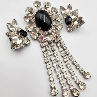 Kandell & Marcus Vintage 1950s Rhinestone Brooch & Earrings Set