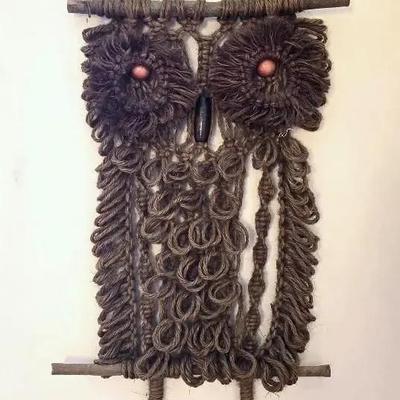 1970s Macramé Owl Wall Hanging — Boho Wall Art