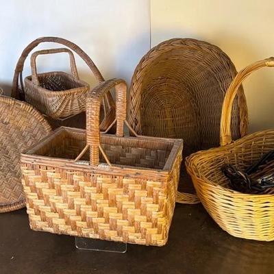 Eight-Piece Woven Basket Lot – Various Shapes & Sizes