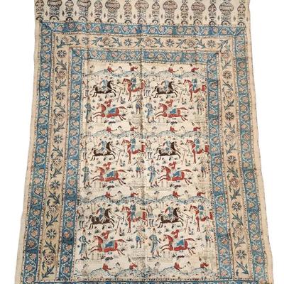 Painted Antique Woven Rug or Wall Hanging Beautiful Tapestry