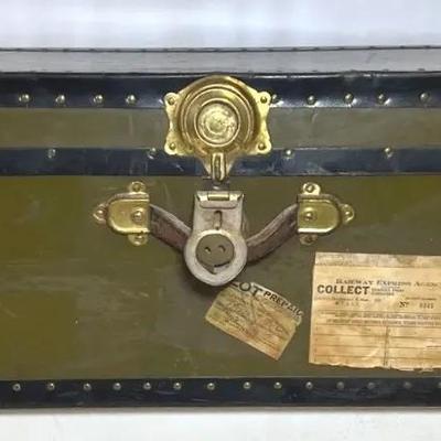 Vintage Steamer Trunk – Late 1890s–1910, Metal & Wood with Brass Hardware