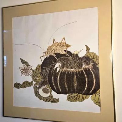 Framed Kitagawa Utamaro Print – "Katydid & Snail"