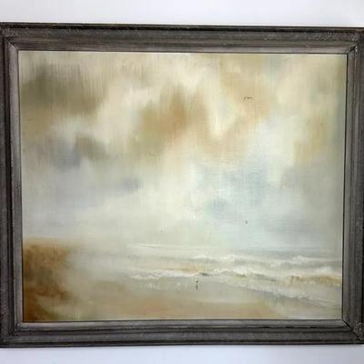 Large Original Oil on Canvas Coastal Painting, Signed "Weston," Mid-Century