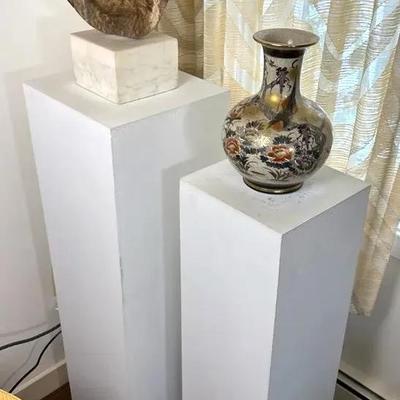 Pair of White Painted Wooden Display Pillars