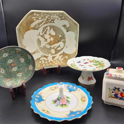 Asian-Style Porcelain & Ceramic Tableware Lot – 5 Hand-Painted Pieces