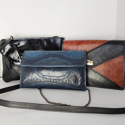 Crocodile‑Textured Vintage Purse Lot — 3 Handbags