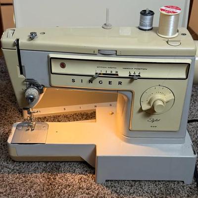 Singer Stylist Sewing Machine Lot – Machine, Case, Accessories & Fabric
