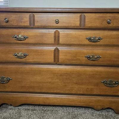 Wood 3 Drawer Dresser w/ Brass Hardware, Colonial/Early American Style