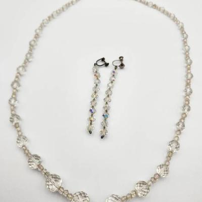 Aurora Borealis Crystal Necklace & Screw-Back Earrings Set