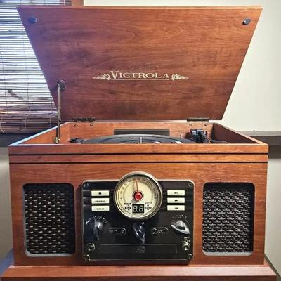 Victrola 6-in-1 Nostalgic Entertainment Center – Turntable, CD, Cassette, Radio