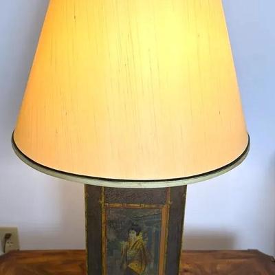 Hand-Painted Asian-Style Metal Lamp 