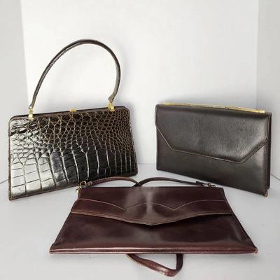 3-Piece Vintage Purse Lot – Saks Fifth Avenue Crocodile Patent & Leather Handbags