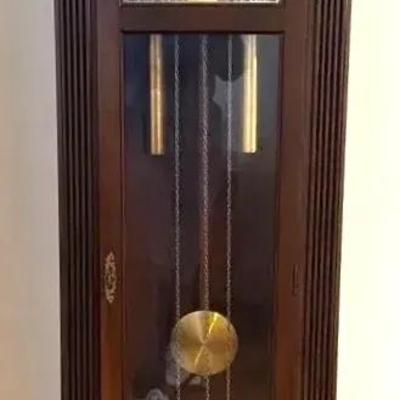 Wood Grandmother Clock with Pendulum & Weights – Not Tested, Traditional Design