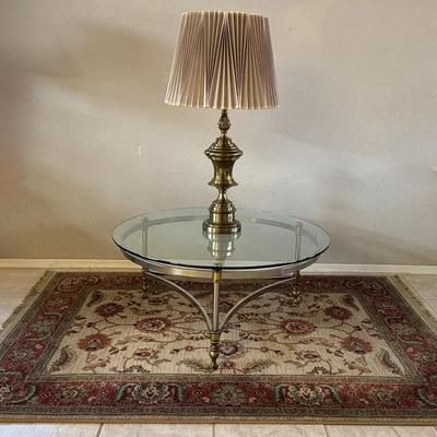 Brass Glass Coffee Table & Lamp & Rug