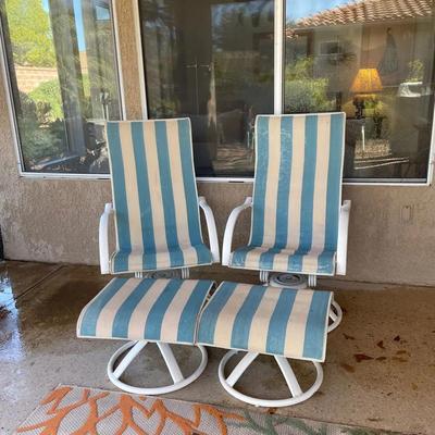 Striped Chairs With Foot Rests