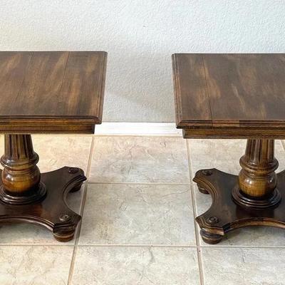 Vintage Ethan Allen Pedestal Side Tables 