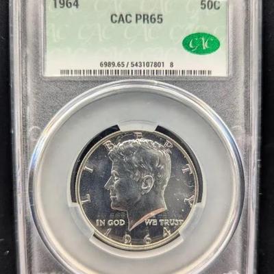 CAC 1964 Proof 65 Kennedy Silver Proof Half Dollar