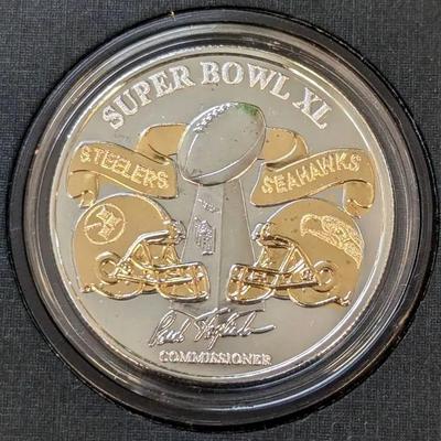 Super Bowl #40 Steelers/Seahawks 1oz .999 Silver Proof Coin with Book & COA