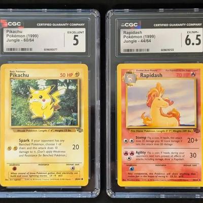 CGC Graded 1999 Jungle Pokémon Cards, Pikachu and Rapidash