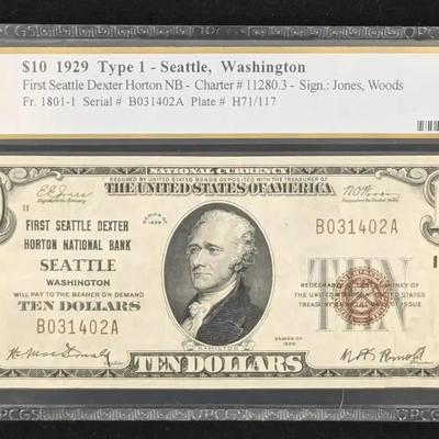 1929 $10 Seattle National Note, PCGS VF-25