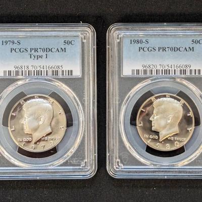 PCGS 1979-S & 1980-S Kennedy Halves & PR-70 DCAM - Perfect Grade