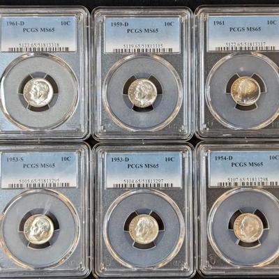 Silver PCGS Roosevelt Dimes, All MS-65 