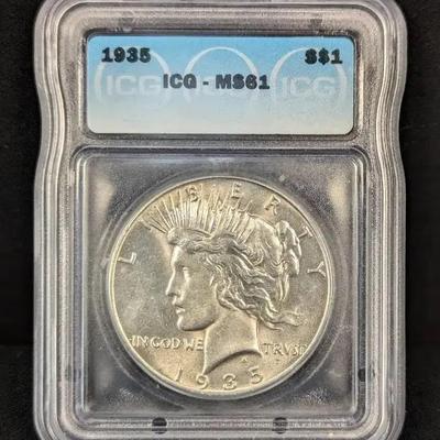 1935-P Peace Dollar Uncirculated MS-61, Better Date