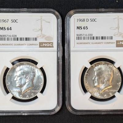 1967 & 1968-D NGC Graded Silver Kennedy Halves