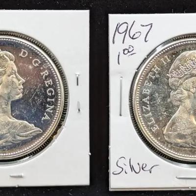 Two 1967 Silver Canada Dollars BU/Uncirculated