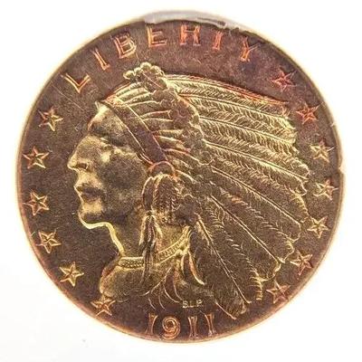 1911 $2 1/2 Gold U.S. Coin, Indian Head NGC-MS-64