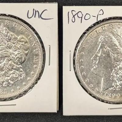1885-P & 1890-P BU/UNC Morgan Silver Dollars